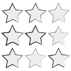 Five point stars. Black grunge outlines. Artistic frame design. Rough monochrome edges.