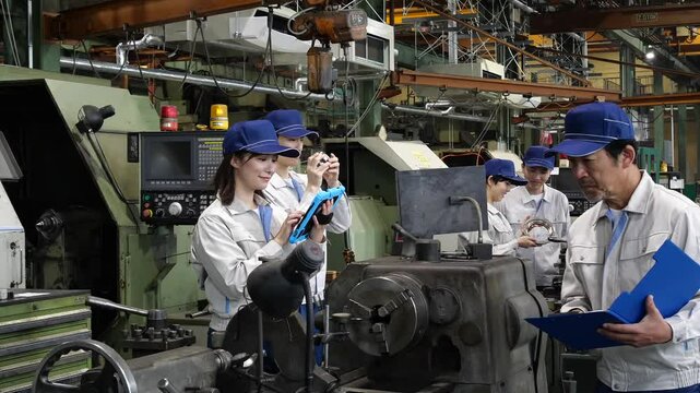  工場で働く作業員グループ