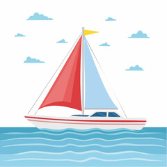 Naklejka premium sailboat floating on the surface of the sea