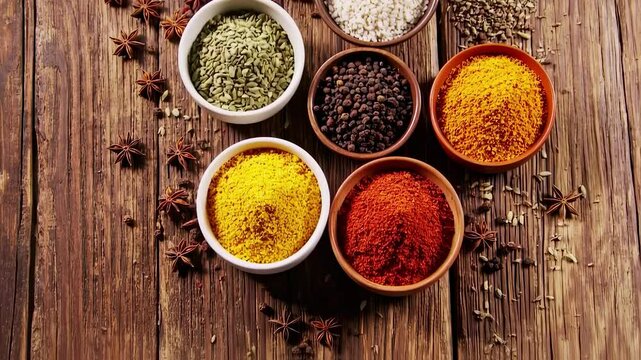 Assortment of aromatic spices, seeds and dry herbs