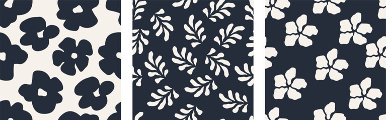 Abstract floral seamless pattern set. Gentle and artistic flower pattern in repeat format. Ideal for wallpaper, fabric, gift wrap, and branding visuals. Vector illustration