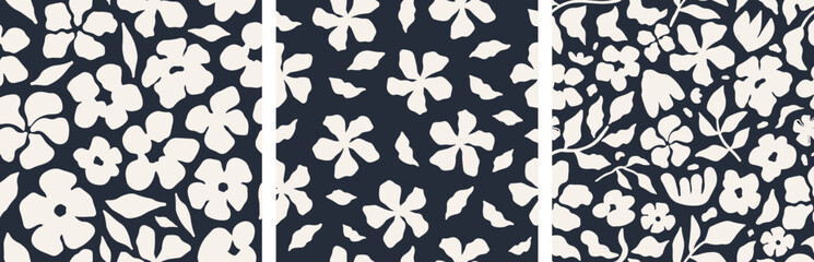 Abstract floral seamless pattern set. Seamless modern floral design with abstract silhouettes. Great for home textiles, paper goods, and fashion prints. Vector illustration