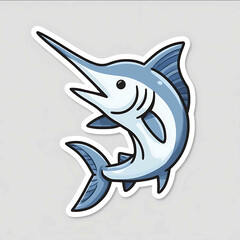 Sticker of a blue marlin vector art white background diecut sticker no border white paper solid black outline diecut stickers color theme is light gray and