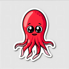 A sticker of a red squid with a white outline on a grey background simple flat design diecut sticker no border no shadow vector illustrationa simple chibist