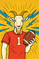 illustration of a goat holding football on retro background.eps