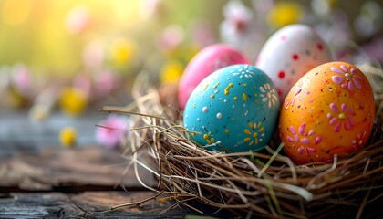 Obraz premium Colorful Easter Eggs in a Nest