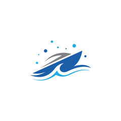 speed boat logo with blue waves in flat design style