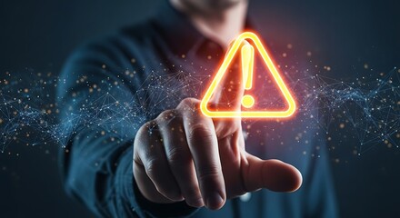 A person pressing a digital warning symbol. 