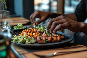 waiter serving food at restaurant