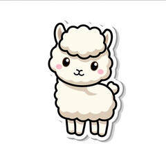 Fototapeta premium A cute kawaii alpaca sticker with a black outline on a white backgrounda simple chibistyle cute anime drawingCartoonMinimalist styleAdorableSimple drawing F