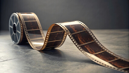 An old 35mm film roll with a photographic negative strip ready for analog photography