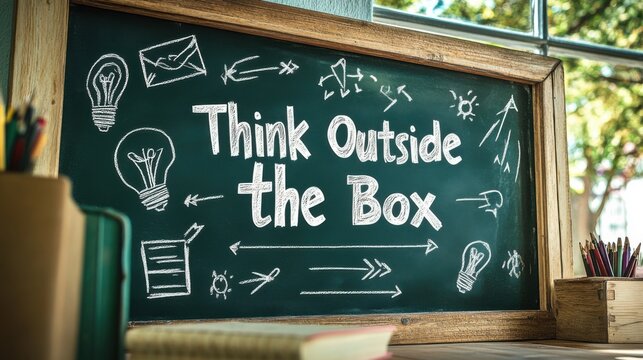 Think Outside the Box Chalkboard Inspiration Creative Ideas Innovation Mindset