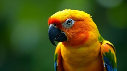 Brightly colored parrot displays stunning plumage in tropical rainforest environment during daylight hours