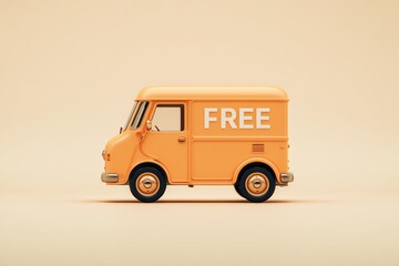 Stylized illustration of an orange delivery van with ??FREE?? in large white letters, on a matching cream background.