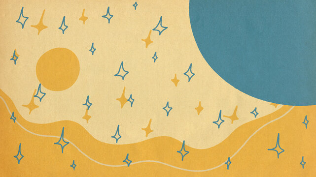 Abstract Illustration With Planet of Water, Stars and Sun