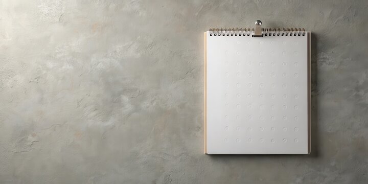 A hanging calendar mockup on a gray wall with a subtle texture and soft focus background , organization tools, space planner