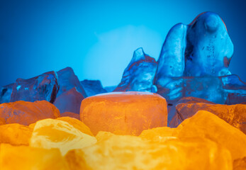 colored ice for podium background presentation of perfumery jewelry medicine cosmetics products