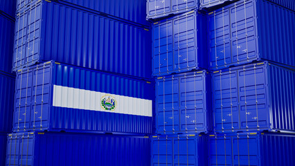 Cargo shipping container with el salvador flag, shipping and freight transportation of el salvador concept.