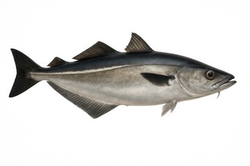 Realistic Coalfish Swimming in White Background