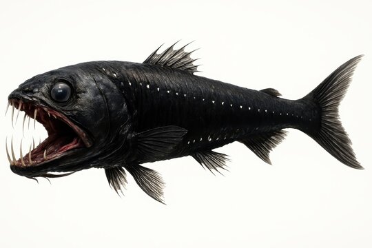 Fearsome dragonfish showing its teeth on white background