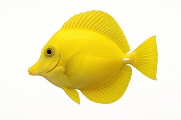 Yellow tang fish swimming on white background