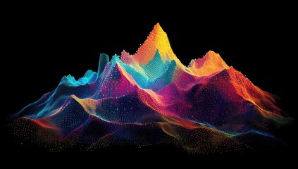 Abstract mountain range, vibrant colors, particle design