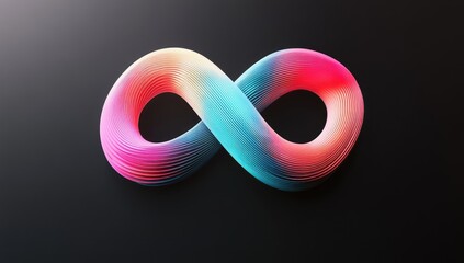 Vibrant infinity symbol, layered with gradient colors, set against a dark background