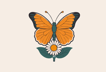 Aesthetic illustration of daisy flower and butterfly retro poster t shirt design, vector graphic, typographic poster or tshirts street wear and Urban sty