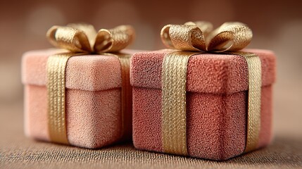 Elegant Gift Boxes with Golden Ribbons on a Soft Background