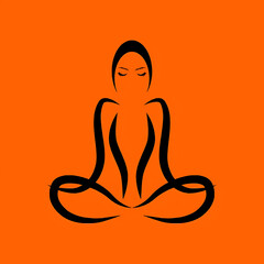 Minimalist illustration of a meditating person against a bright orange background