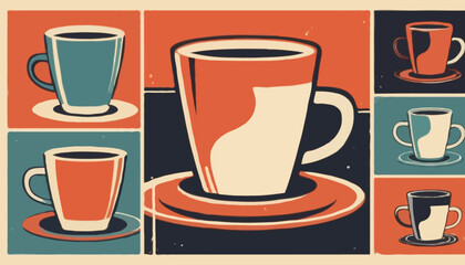 Retro Poster of coffee cup Graphic Design for T shirt Street Wear and Urban Style