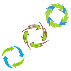 Circular arrow icon. Cycle motion symbol. Vector loop design. Green blue palette.