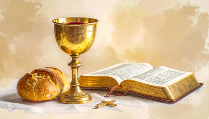 The Lord's Supper: Holy Communion Elements of Bread and Wine in a Chalice © Pix By Marti 