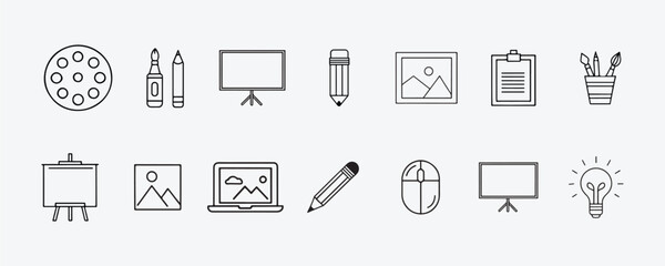 set of tools, Art, Creativity & Graphic Design Icons Set of Line Vector on White Background