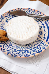 French soft cheeses collection, creamy cow's milk cheese roudou with white mold, France