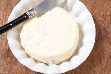 French cheeses collection, Saint-Felicien cow's milk cheese with white mold from Rhone-Alpes region of France