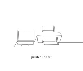 vector continuous one line drawing of digital printer illustration