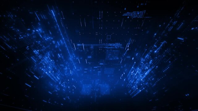 4K abstract blue background with binary code.