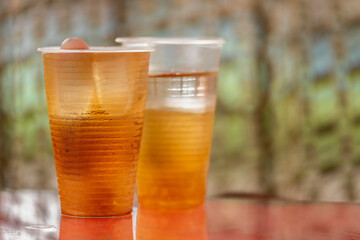 Glasses of fresh orange juice with soft blurred background