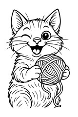 Playful Cat Animal Doodle Line Art Illustration