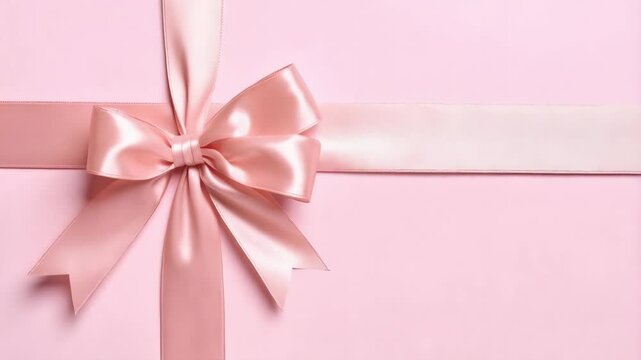 Close-up of pale pink gift box with beautiful satin bow and matching ribbon, perfect for celebrating a special occasion.