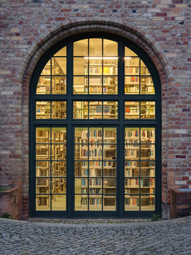 Look into a library building