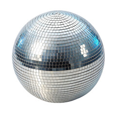 shiny silver disco ball reflecting light, isolated PNG transparent background