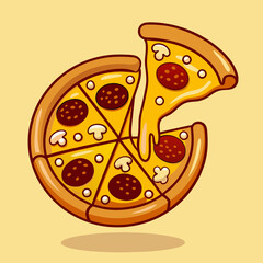 Delicious Cartoon Pizza Slice with Melting Cheese Illustration