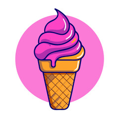 Pink Ice Cream Cone Cartoon Vector – Sweet Dessert Clipart Illustration
