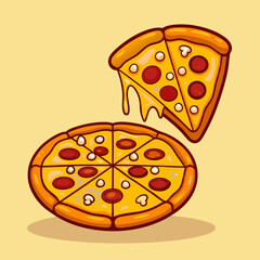 Delicious Cartoon Pizza Slice with Melting Cheese Illustration