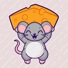 Cute Cartoon Mouse Holding Cheese Illustration