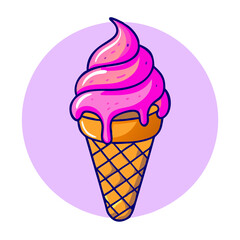 Pink Ice Cream Cone Cartoon Vector – Sweet Dessert Clipart Illustration