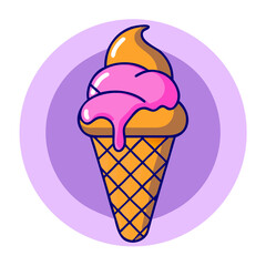 Pink Ice Cream Cone Cartoon Vector – Sweet Dessert Clipart Illustration