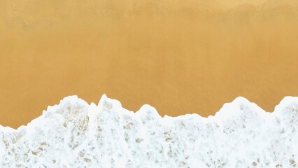 The motion of the sea wave meeting the beach creates a mesmerizing scene, with foamy white water gently rolling across the golden sand, showcasing the beauty and constant movement of nature.
